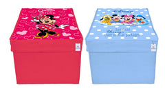 Heart Home Disney Minnie Kids Team Mickey Print Non Woven 2 Pieces Fabric Foldable Saree,Shirt Cover Storage Organizer Box with With Lid, Extra Large (Royal Blue & Pink)-KUBMART16346