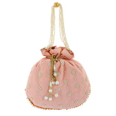 Heart Home Ethnic Clutch Silk Potli Batwa Pouch Bag with Beadwork Gift for Women (Peach) - CTHH13630