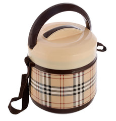 Kuber Industries Check Deisgn BPA Free Food Grade Insulated Lunch Box with 2 Steel Container & 1 Plastic Pickel Box (Cream & Coffee), Standard