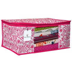 Kuber Industries Leaf Design 12 Piece Non Woven Fabric Saree Cover Set with Transparent Window, Extra Large, Pink-CTKTC31915