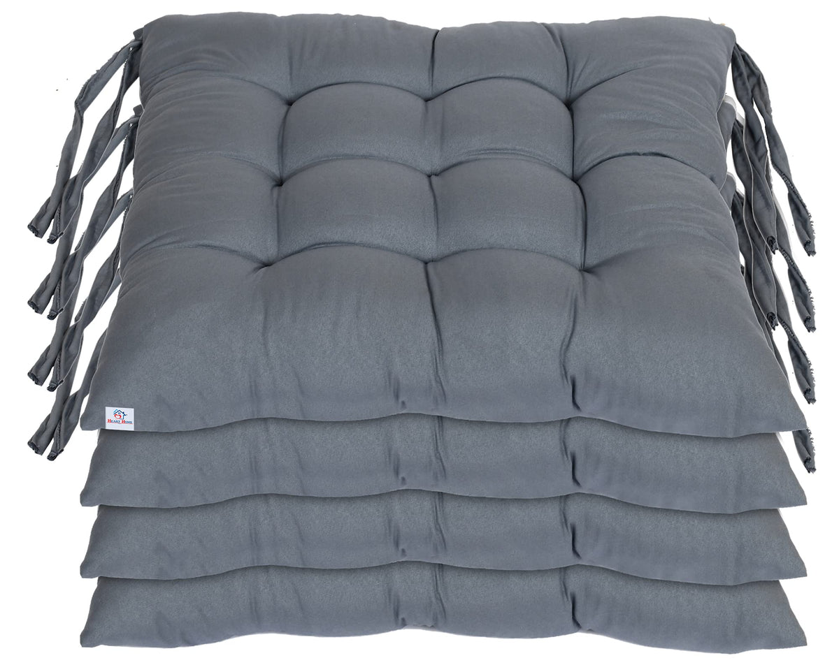 Heart Home Microfiber Square Chair Pad/Cushion for Office, Home or Car Sitting with Ties-Pack of 4, 18 * 18 Inch (Grey), Standard (HS_37_HEARTH020823)