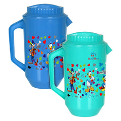 Heart Home Multiuses Mickey & Friends Print Leak Proof Unbreakable Plastic Water Jug with Lid for Water, Juice, Milk 2 Liter Pack of 2 (Green & Blue)