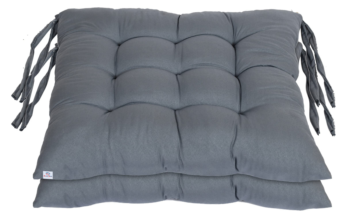 Heart Home Square Chair Pad/Cushion|Quilted Microfiber Fabric & Solid Color|Soft & Comfortable Sitting|Size 45 x 45 x 1CM, Pack of 2 (Grey)