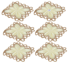 Heart Home Flower Design Handmade Square Cotton Coaster for Kinds of Mugs and Cups, Set of 6 (Cream)
