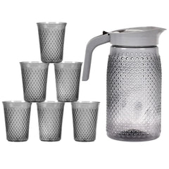 Kuber Industries BPA Free Leak Proof Plastic Water Jug with 6 Tumblers Drinkware Set (Grey)-45KM051, Pack of 7