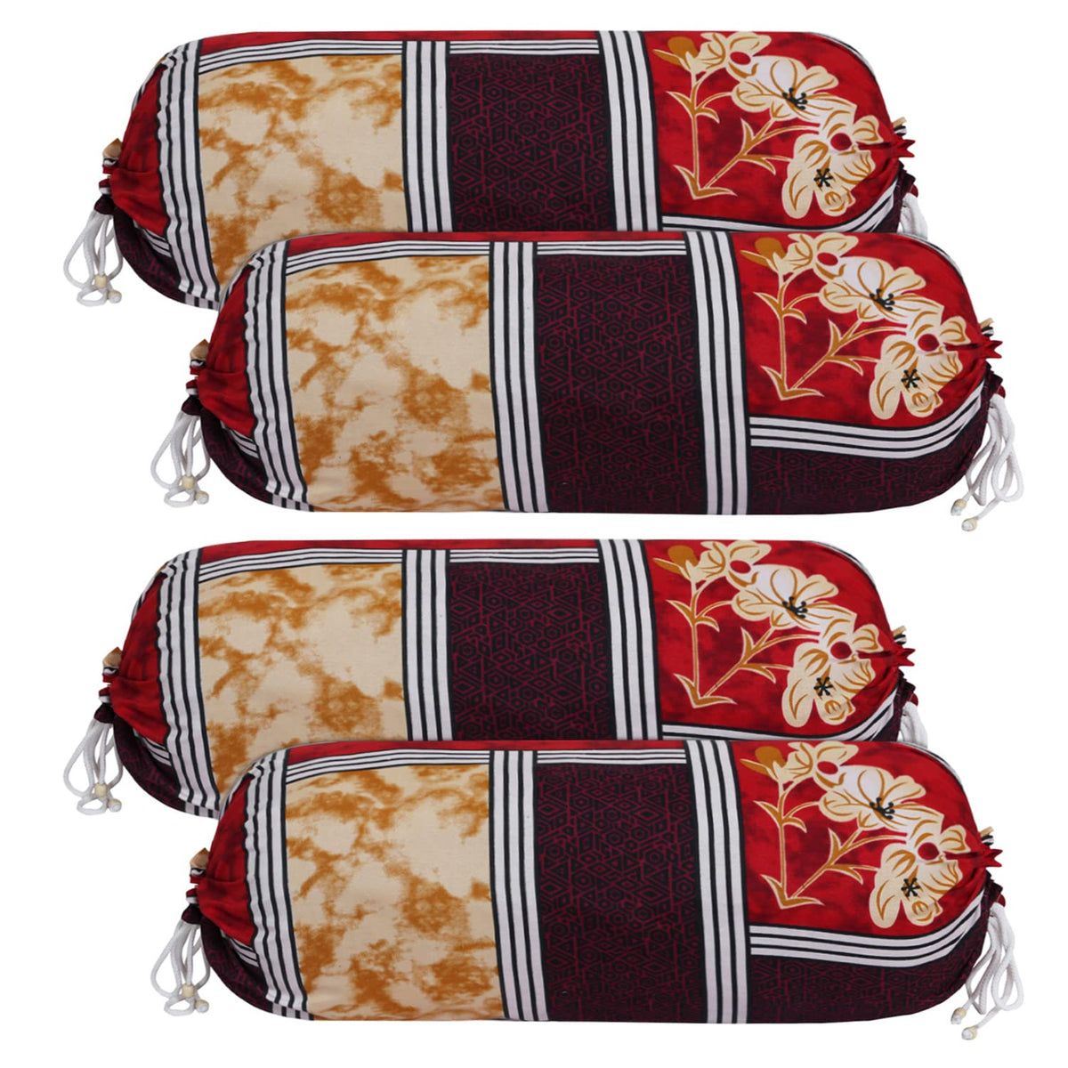 Kuber Industries Bolster Cover|Soft Cotton Bolster Cover Set|Diwan Round Bolster Pillow Covers|Luxurious Floral Print Roll Masand Cover|16x32 Inch|Pack of 4 (Multi)