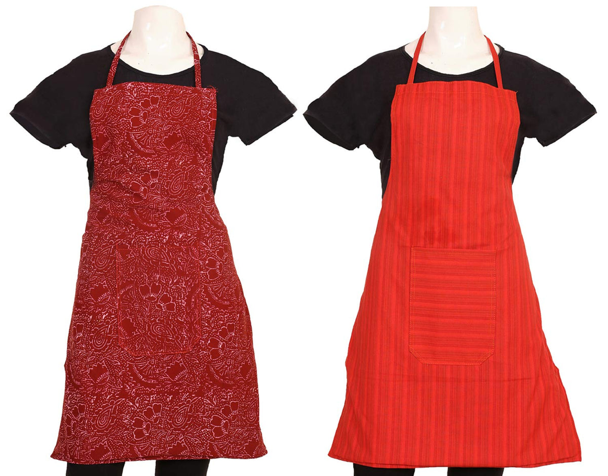 Kuber Industries Cotton 2 Piece Kitchen Apron with Front Pocket Set - Multicolour