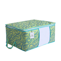 Kuber Industries Metallic Print Non Woven Underbed Bag|Storage Organiser|Blanket Cover with Transparent Window|Storage Bag for Clothes Large (Olive Green)