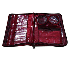 Heart Home Floral Print PVC Laminated Portable Jewellery Organizer With 4 Pouches & 2 Bangle Pouches For Home and Travel Pack of 2 (Maroon)