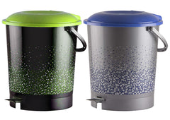 Heart Home Printed Plastic Pedal Dustbin For Home, Kitchen, Office, Bathroom With Handle, 7 Litre- Pack of 2 (Grey & Black)-47HH0748