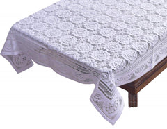 Kuber Industries Circle Design Cotton 4 Seater Center Table Cover - (White)-KUBMART02717