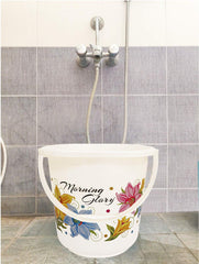 Kuber Industries Floral Print 2 Pieces Unbreakable Strong Plastic Bathroom Bucket 16 LTR (White) -CTKTC34843