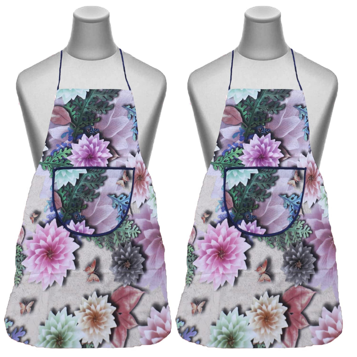 Kuber Industries Apron|PVC Unique Floral Printed Kitchen Chef Cloth|Waterproof Centre Pocket Apron With Tying Cord for Men & Women,Pack of 2 (Multicolor)