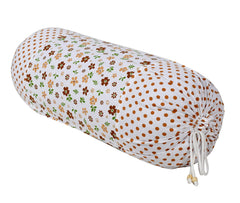 Heart Home Flower Printed Soft & Luxurious Decorative Cotton Bolster Cover- Set of 4, 16"x32" (Brown & White)-44HH0144