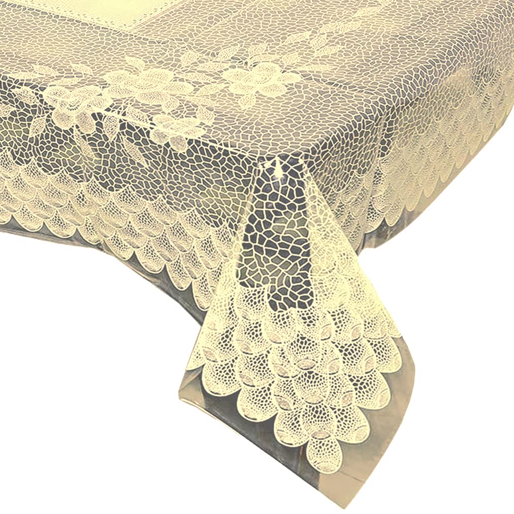 Kuber Industries 60"x90" PVC Waterproof & Antislip Center Table Cover for 6 Seater with Silver Lace Border (Black Transparent)