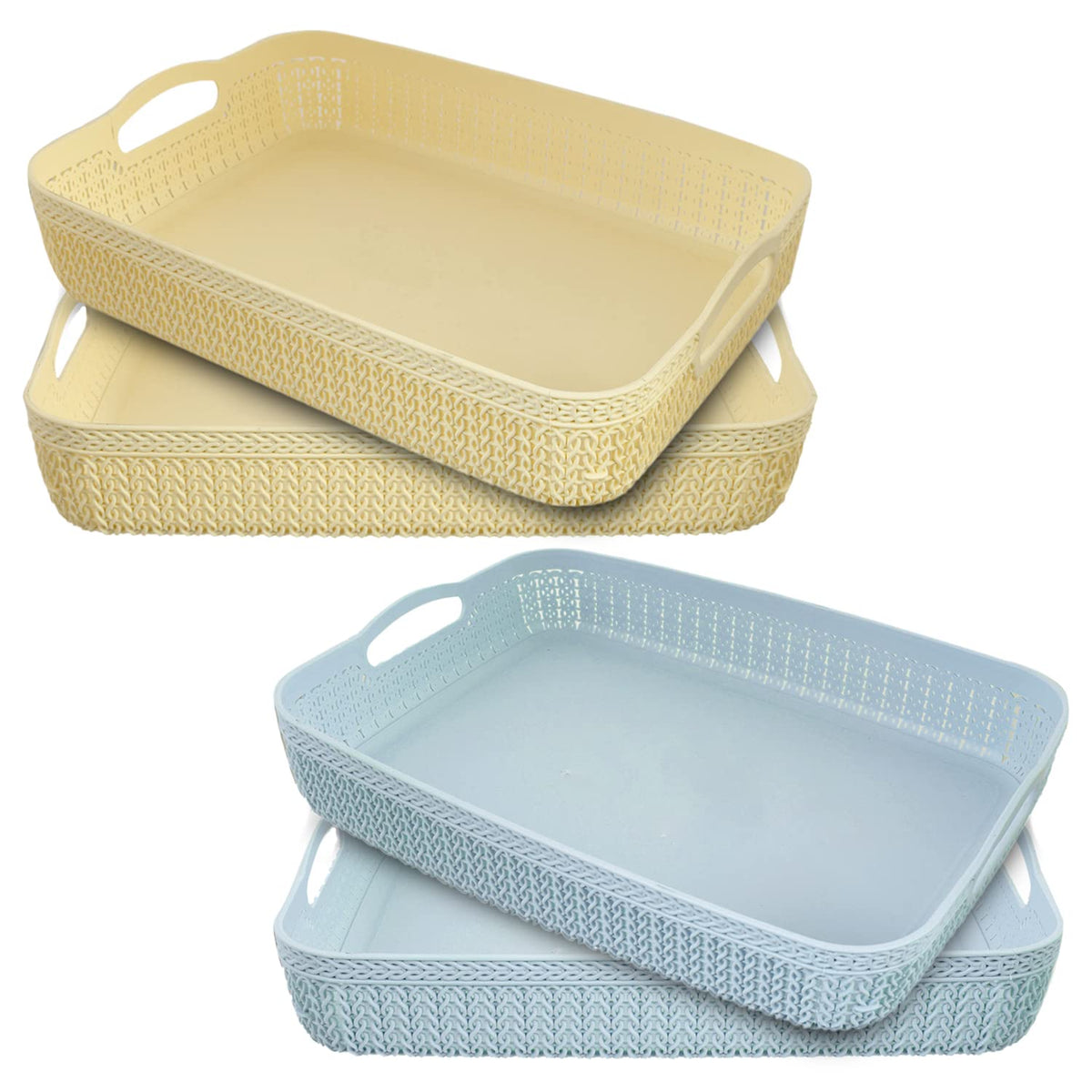 Heart Home Q-4 Designer Plastic Storage Basket For Store Fruits, Vegetables, Magazines, Cosmetics, Stationary Pack of 4 (Blue & White)-50HH01612