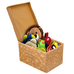 Heart Home Metallic Print Non Woven Fabric Foldable Shirt Cover Foldable Large Size Cloth Storage Box Toy, Books Wardrobe Organiser Box with Lid, Extra Large (Beige) HEART5056