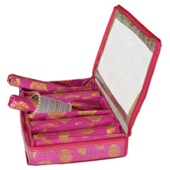 Heart Home Multipurpose Feather Design Laminated 5 Rod Bangle Box/Organizer/Case With Tranasparent Top (Pink)-47HH0233