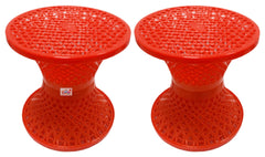 Fun Homes Mesh Design Both Sided Plastic Sitting Stool for Indoor & Outdoor in Damroo Style- Pack of 2 (Orange)