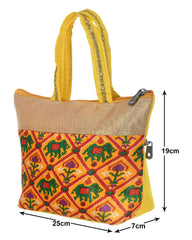 Kuber Industries Polyester Elephant Print Hand Bag For Women/Girls With Handle Pack of 2 (Yellow) 54KM4036
