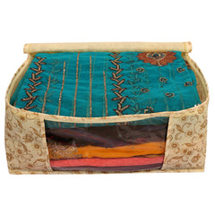 Heart Home Non Woven Saree Cover Set|Transparent Window & Zipper Closure|Regular Cloth Bag|Wardrobe Organiser Set|Pack of 9 (Brown)