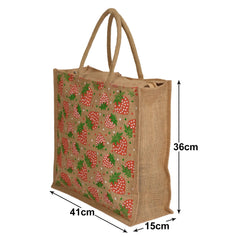 Kuber Industries Umbrella Print and Strawberry Print Jute Reusable Eco-Friendly Hand Bag/Grocery Bag For Man, Woman With Handle Pack of 2 (Brown) 54KM4372