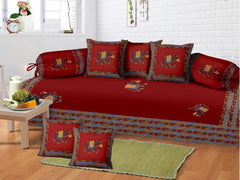 Kuber Industries Dancing Women with Designer Border Cotton Diwan Set with 8 Pieces (Maroon), (Model: HS_37_KUBMART019583), Full