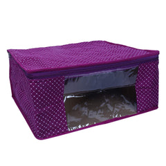 Kuber Industries Cotton Quilted Saree Cover|Transparent Window & Zipper Closure|Regular Cloth Bag|Wardrobe Organiser Set|Pack of 3 (Purple)