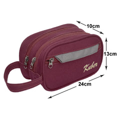 Kuber Industries Canvas Toiletry Organizer|Portable & Durable Carrying Strip Travel Shaving Doop Kit with 2 Zipper ComparMants and Fornt Zipper Pack of 2 (Brown)