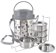 Kuber Industries Designer Insulated Stainless Steel Lunch Box with 4 Container (Grey)-HS42KUBMART25115, 1