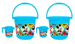Kuber Industries Disney Mickey Minnie Print 4 Pieces Unbreakable Virgin Plastic Bathroom Bucket with Mug Set- Blue, (2 Pc 16 LTR Bucket & 2 Pc 500 ML Mug) -HS_35_KUBMARTS17931