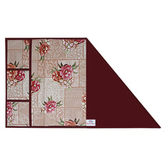 Heart Home Flower Printed PVC Fridge Top Cover, Protect for Scratches, Wear & Tear and Dust with 6 Utility Side Pockets (Peach)