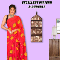 Heart Home Paper Holder | Foldable Hanging Organizer | PVC Shinning Check Pattern Document Holder | 3 Pocket Wall Hanging Holder with Zipper | Brown