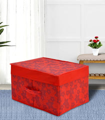 Heart Home Metallic Flower Printed Flodable Storage Box/Organizer For Toys, Cloths And Books With Lid & Handle- Pack of 2 (Red)-HS43HEARTH26589