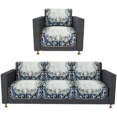 Heart Home Sofa Cover | 3+1 Seater Sofa Slip Cover Set | Blue Digital Flower Sofa Cover | Velvet Couch Cover | Sofa Slipcover Set | Sofa Cover for Living Room | Gray