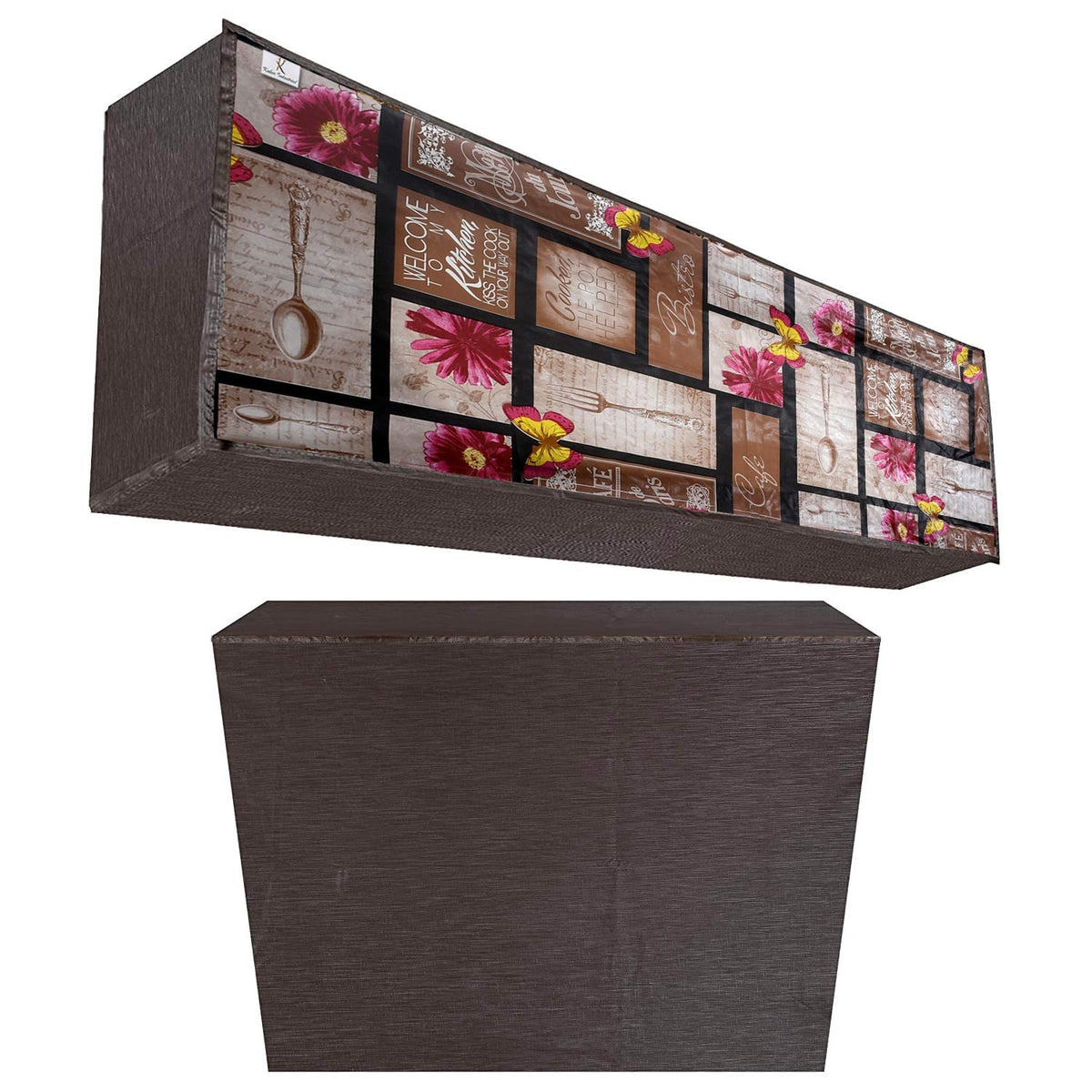 Kuber Industries Floral Print PVC Air Conditioning Dust Cover Indoor and Outdoor Waterproof Folding Spilt Ac Cover Set 1.5 Ton AC (Brown)-KUBMART15082, Standard