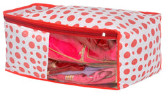 Kuber Industries Dot Printed Non-Woven Blouse & Saree Cover, Cloth Organizer Set, Wardrobe Organiser With Tranasparent Window- Pack of 6 (Pink)-46KM0476