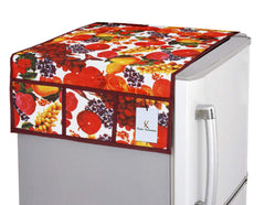 Kuber Industries Fruits Design 3 Pieces PVC Fridge Mats,2 Piece Handle Cover and 1 Piece Fridge Top Cover (Red & White) CTKTC34069