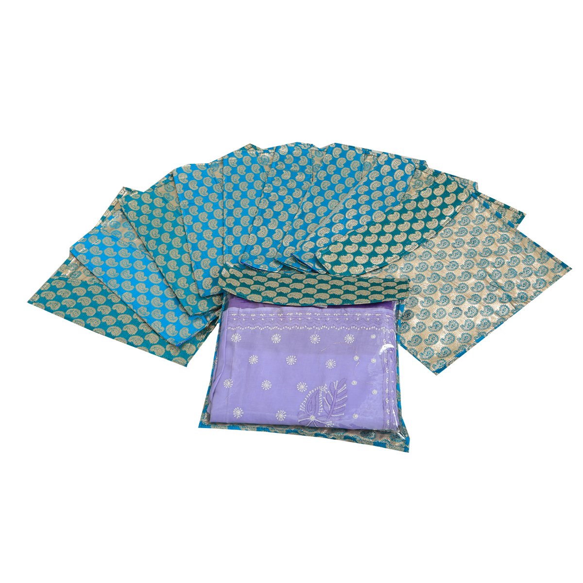 Kuber Industries 10 Piece Satin Saree Cover Set, Sky Blue (PLU17)