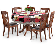 Heart Home Check Printed Waterproof Spillproof 72 Inch 6 Seater PVC Round Table Cover with Lace Border for Dining Room Kitchen Party (Multicolor & White)-HS43HEARTH26599