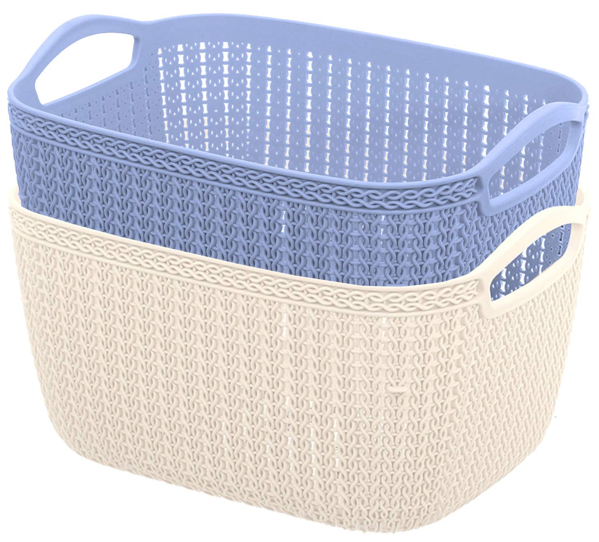 Heart Home Unbreakable Plastic 2 Pieces Multipurpose Medium Size Flexible Storage Baskets/Fruit Vegetable Bathroom Stationary Home Basket with Handles (Cream & Grey) - (CTHH018466)