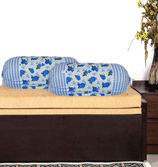 Heart Home Set of 4 Flower Design Soft & Smooth Cotton Bolster Cover 16 x 30 inch (Blue)