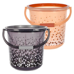 Heart Home Tinted Print Plastic Bucket For Home/Kitchen/Office/Shop With Strong Handle, 24 litre- Pack of 2 (Brown & Black)-46HH0352