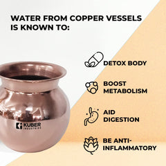 Kuber Industries Copper Lota | Kalash for Puja | BPA Free, Non Toxic,Copper | Rustproof & Durable | With Added Health Benefits of Copper | User Friendly Design & Easy to Clean | 500 ML