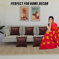 Kuber Industries Cushion Cover | Satin Embossed Quilted Cushion Cover | Cushion Cover for Sofa | Cushion Covers for Home Décor | 16 Inch | Set of 5 | Brown