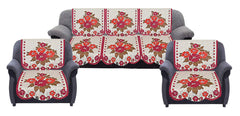 Kuber Industries Cotton Flower Design 5 Seater Sofa Cover with Center Table Cover (Pink & Cream, 7 Pieces, Standard)-CTKTC28733