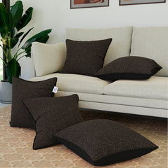 Heart Home Cushion Cover | Sofa Cushion Covers | Square Cushion Covers | Jute Cushion Covers | Couch Cushion Covers | Set of 5 | 16 Inch | Brown