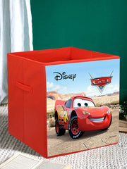 Kuber Industries Disney Cars Print Non Woven Fabric 4 Pieces Foldable Large Size Cloth Storage Box Toy, Books Wardrobe Organiser Cube with Handle (Brown)-KUBMART02330