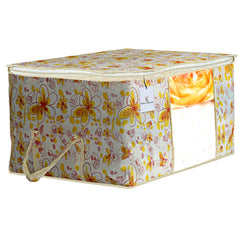 Kuber Industries Flower Printed Non Woven 4 Pieces Saree Cover and 4 Pieces Underbed Storage Bag, Cloth Organizer for Storage, Blanket Cover Combo Set (Ivory & Red) -CTKTC38638