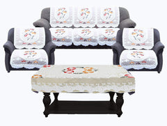 Kuber Industries Flower Cotton 7 Piece 5 Seater Sofa Cover with Center Table Cover (Cream) - CTKTC22287